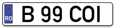 Placuta inmatriculare numar auto  B-99-COI, B 99 COI, B99COI