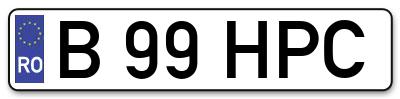 Placuta inmatriculare numar auto  B-99-HPC, B 99 HPC, B99HPC