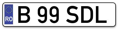 Placuta inmatriculare numar auto  B-99-SDL, B 99 SDL, B99SDL
