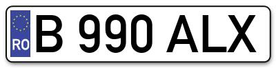 Placuta inmatriculare numar auto  B-990-ALX, B 990 ALX, B990ALX