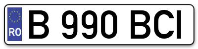 Placuta inmatriculare numar auto  B-990-BCI, B 990 BCI, B990BCI