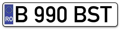 Placuta inmatriculare numar auto  B-990-BST, B 990 BST, B990BST