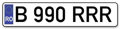 Placuta inmatriculare numar auto  B-990-RRR, B 990 RRR, B990RRR