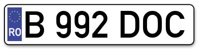 Placuta inmatriculare numar auto  B-992-DOC, B 992 DOC, B992DOC