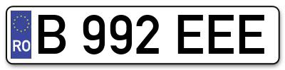 Placuta inmatriculare numar auto  B-992-EEE, B 992 EEE, B992EEE