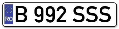 Placuta inmatriculare numar auto  B-992-SSS, B 992 SSS, B992SSS