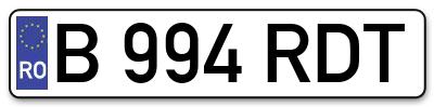 Placuta inmatriculare numar auto  B-994-RDT, B 994 RDT, B994RDT
