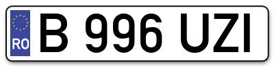 Placuta inmatriculare numar auto  B-996-UZI, B 996 UZI, B996UZI
