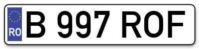 Placuta inmatriculare numar auto  B-997-ROF, B 997 ROF, B997ROF