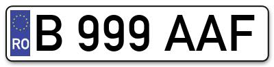 Placuta inmatriculare numar auto  B-999-AAF, B 999 AAF, B999AAF