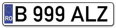 Placuta inmatriculare numar auto  B-999-ALZ, B 999 ALZ, B999ALZ