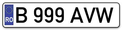 Placuta inmatriculare numar auto  B-999-AVW, B 999 AVW, B999AVW