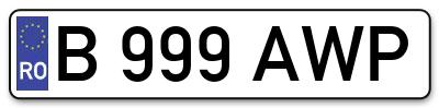 Placuta inmatriculare numar auto  B-999-AWP, B 999 AWP, B999AWP