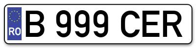 Placuta inmatriculare numar auto  B-999-CER, B 999 CER, B999CER