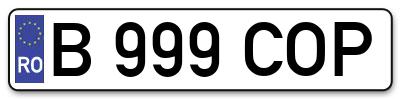 Placuta inmatriculare numar auto  B-999-COP, B 999 COP, B999COP