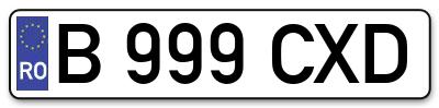Placuta inmatriculare numar auto  B-999-CXD, B 999 CXD, B999CXD
