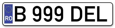 Placuta inmatriculare numar auto  B-999-DEL, B 999 DEL, B999DEL