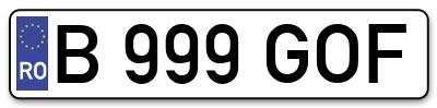 Placuta inmatriculare numar auto  B-999-GOF, B 999 GOF, B999GOF