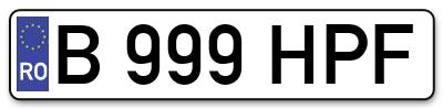 Placuta inmatriculare numar auto  B-999-HPF, B 999 HPF, B999HPF