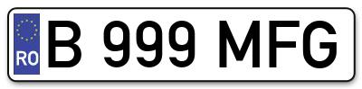 Placuta inmatriculare numar auto  B-999-MFG, B 999 MFG, B999MFG