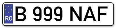 Placuta inmatriculare numar auto  B-999-NAF, B 999 NAF, B999NAF