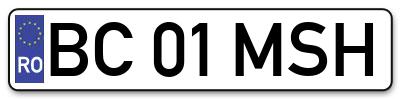 Placuta inmatriculare numar auto  BC-01-MSH, BC 01 MSH, BC01MSH