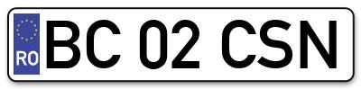 Placuta inmatriculare numar auto  BC-02-CSN, BC 02 CSN, BC02CSN