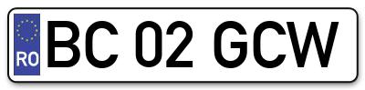 Placuta inmatriculare numar auto  BC-02-GCW, BC 02 GCW, BC02GCW