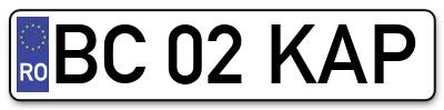 Placuta inmatriculare numar auto  BC-02-KAP, BC 02 KAP, BC02KAP