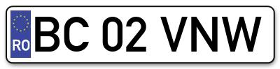 Placuta inmatriculare numar auto  BC-02-VNW, BC 02 VNW, BC02VNW