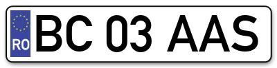 Placuta inmatriculare numar auto  BC-03-AAS, BC 03 AAS, BC03AAS