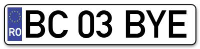 Placuta inmatriculare numar auto  BC-03-BYE, BC 03 BYE, BC03BYE