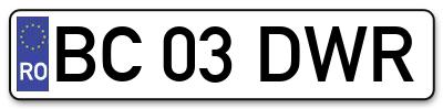Placuta inmatriculare numar auto  BC-03-DWR, BC 03 DWR, BC03DWR