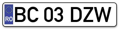 Placuta inmatriculare numar auto  BC-03-DZW, BC 03 DZW, BC03DZW