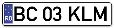 Placuta inmatriculare numar auto  BC-03-KLM, BC 03 KLM, BC03KLM