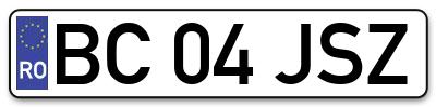 Placuta inmatriculare numar auto  BC-04-JSZ, BC 04 JSZ, BC04JSZ