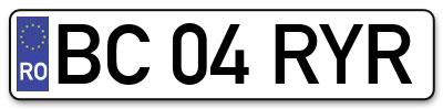 Placuta inmatriculare numar auto  BC-04-RYR, BC 04 RYR, BC04RYR