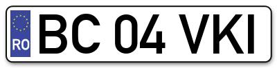 Placuta inmatriculare numar auto  BC-04-VKI, BC 04 VKI, BC04VKI