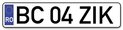 Placuta inmatriculare numar auto  BC-04-ZIK, BC 04 ZIK, BC04ZIK