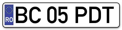 Placuta inmatriculare numar auto  BC-05-PDT, BC 05 PDT, BC05PDT