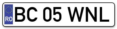 Placuta inmatriculare numar auto  BC-05-WNL, BC 05 WNL, BC05WNL