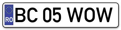 Placuta inmatriculare numar auto  BC-05-WOW, BC 05 WOW, BC05WOW