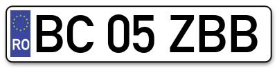 Placuta inmatriculare numar auto  BC-05-ZBB, BC 05 ZBB, BC05ZBB