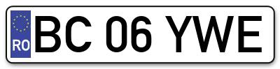 Placuta inmatriculare numar auto  BC-06-YWE, BC 06 YWE, BC06YWE
