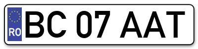 Placuta inmatriculare numar auto  BC-07-AAT, BC 07 AAT, BC07AAT