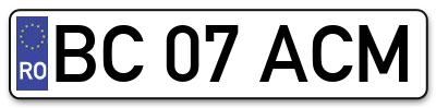 Placuta inmatriculare numar auto  BC-07-ACM, BC 07 ACM, BC07ACM