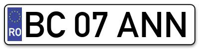 Placuta inmatriculare numar auto  BC-07-ANN, BC 07 ANN, BC07ANN