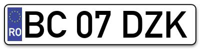 Placuta inmatriculare numar auto  BC-07-DZK, BC 07 DZK, BC07DZK