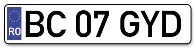 Placuta inmatriculare numar auto  BC-07-GYD, BC 07 GYD, BC07GYD