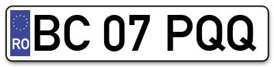 Placuta inmatriculare numar auto  BC-07-PQQ, BC 07 PQQ, BC07PQQ